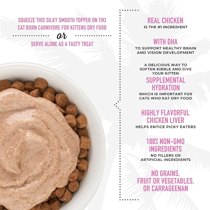 Tiki Cat Born Carnivore Baby Functional Topper Mousse, Chicken & Chicken Liver Recipe, 1.5 oz. Pouch, (Pack of 12)