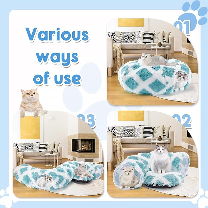 Cat Tunnel Bed,Collapsible Cat Donut Tunnel,Circle Foldable Peekaboo Cat Cave,Enrichment Cat Tube for Indoor Cats,Puppy and Pet