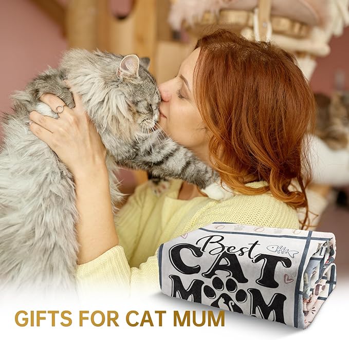 SteadStyle Cat Mom Gifts - Best Ever Blanket for Cat Lovers, Funny Cats Lady Presents for Women, Cozy Cats-Themed Gift for Birthday, Christmas, Mother’s Day 60'' x 50''
