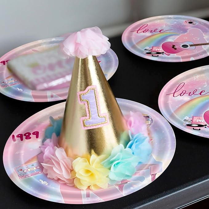 96 Pcs Birthday Plates and Napkins Party Supplies - Disposable Forks Paper Dessert Tableware Guitar Cartoon Decorations Table Dinnerware Favors Set, Serves 24(Guitar)