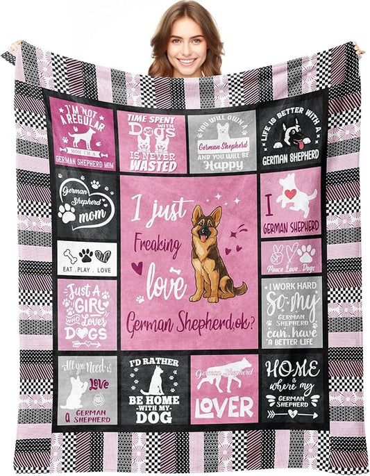 German Shepherd Lover Blanket for Dog Moms - 50" X 60" I Just Freaking Love German Shepherd Soft Throw Blanket - Christmas Dog Themed Gifts for Women Girls