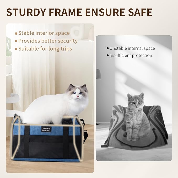 Airline Approved Pet Carrier for Cats and Small Dogs - Soft Sided, Foldable, Cat Dog Carrier Fits Pets Up to 18 lbs - Ideal for Travel, Car Rides, and Vet Visits - Dark Blue