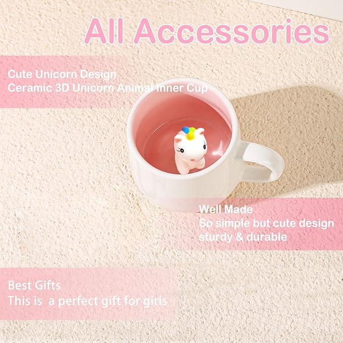 BigNoseDeer Cute Unicorn Ceramic Coffee Mug Animal Handmade Figurine Mugs,White Elephant Gifts for Adults,Cute Stuff Cool stuff Gag Gifts for Adults Unicorn Lovers Women Girls (Unicorn)