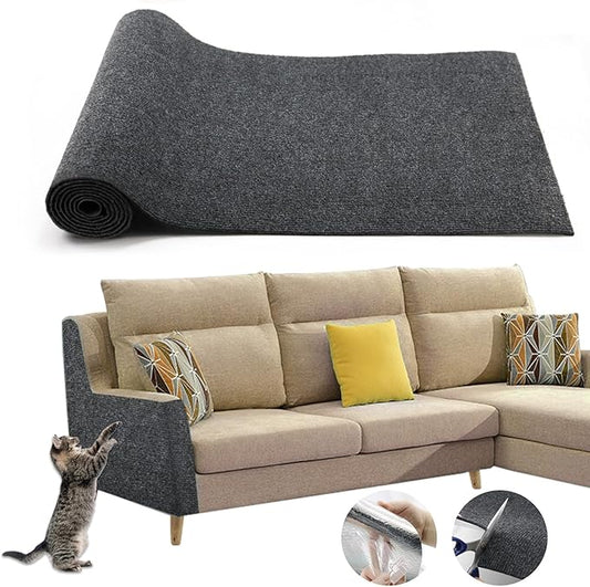 Cat Scratching Climbing Carpet Mat, Self-Adhesive Trimmable Anti Cat Scratcher Couch Furniture Protector from Cat Claws, Cat Post Covered Pad Replacement for DIY Cat Tree (Dark Gray, 15.8" x 40")