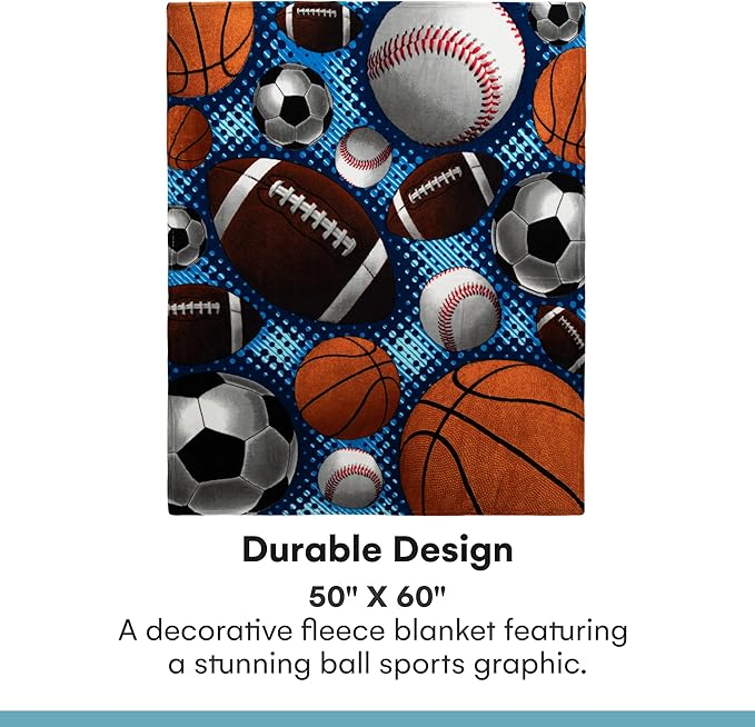 Dawhud Direct Sports Fleece Blanket for Bed, 50" x 60" Sports Fan Fleece Throw Blanket for Adults & Kids Super Soft Plush Sports Blanket Throw Kids Fleece Blankets for Sports Fans - Queen Size Blanket