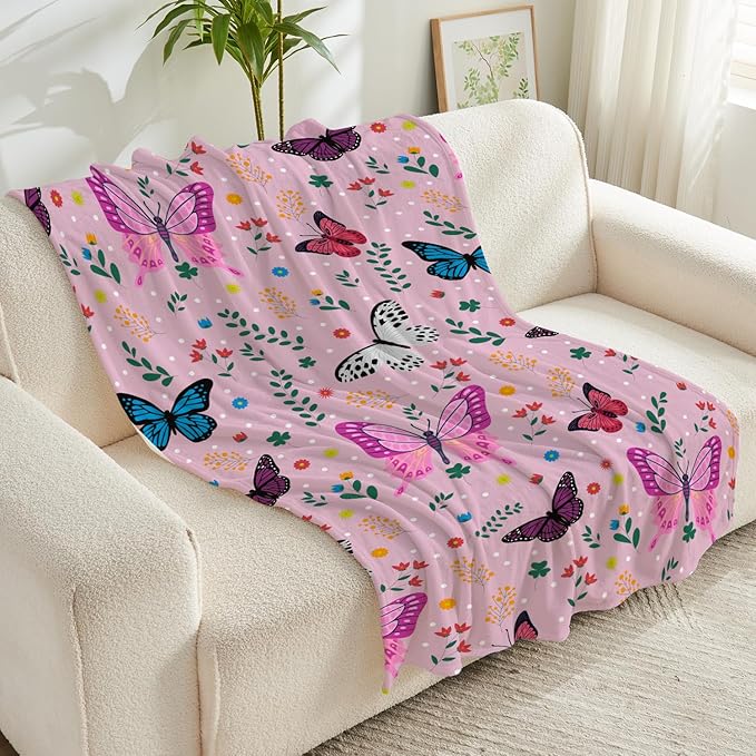 Butterfly Throw Blanket for Girls Women Toddler Watercolor Butterfly Blanket Soft Fuzzy Flannel Bed Blanket Plush Birthday Gifts for Women Girls Mom Kids Teens Adults,50”x60”
