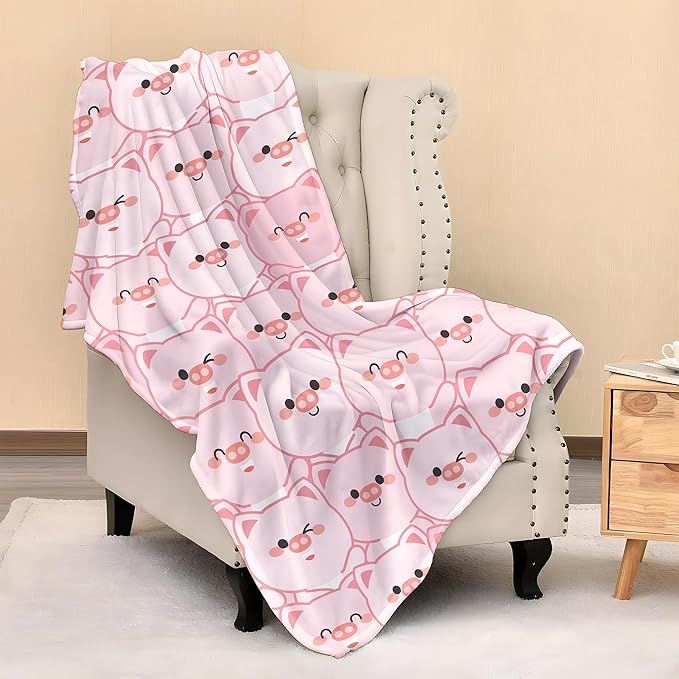 Cute Kids Pink Pigs Print Blanket Throw 50"x40", Plush Flannel Lightweight Blankets, Gifts for Kids Women