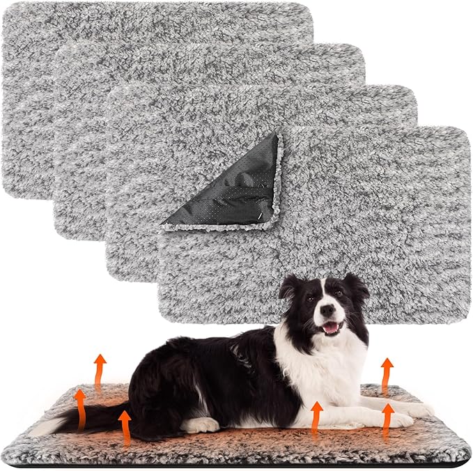 4 Pack Self Warming Cat Pads Self Heating Cat Mat Thermal Pads for Small Dogs Washable Pet Kennel Pad Crate Bed Mat with Removable Covers for Indoor Outdoor Pet (Gray,28 x 45 Inch)