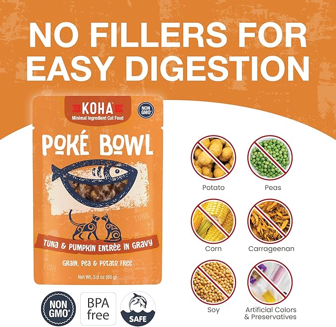 KOHA Poké Bowl Tuna & Pumpkin Entree in Gravy for Cats, 12-Pack of 3oz Pouches