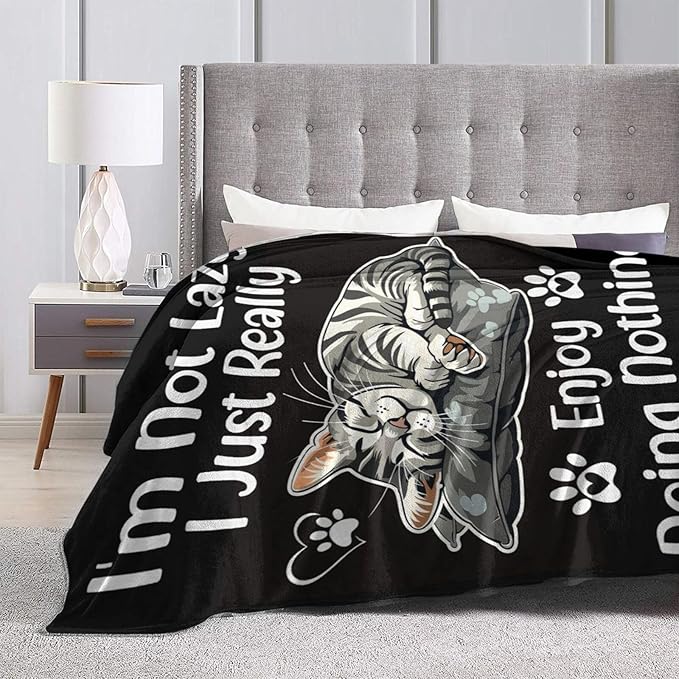 Funny Cats Throw Blanket - Cozy Print Flannel Fleece Soft Plush Fuzzy Warm Lightweight Bedding - Cat Decor Stuff Merch Gifts for Women Men Girls Kids - 50"X40"