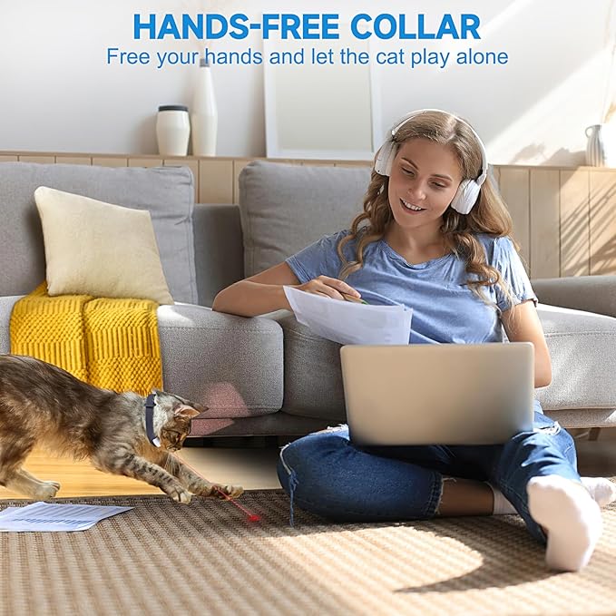 KXK Automatic Cat Laser Toys - Wearable Interactive Cat Toys for Indoor Cats Kitty Dogs, Kitten Exercise Collar Toys, Cat Enrichment, USB Rechargeable Black