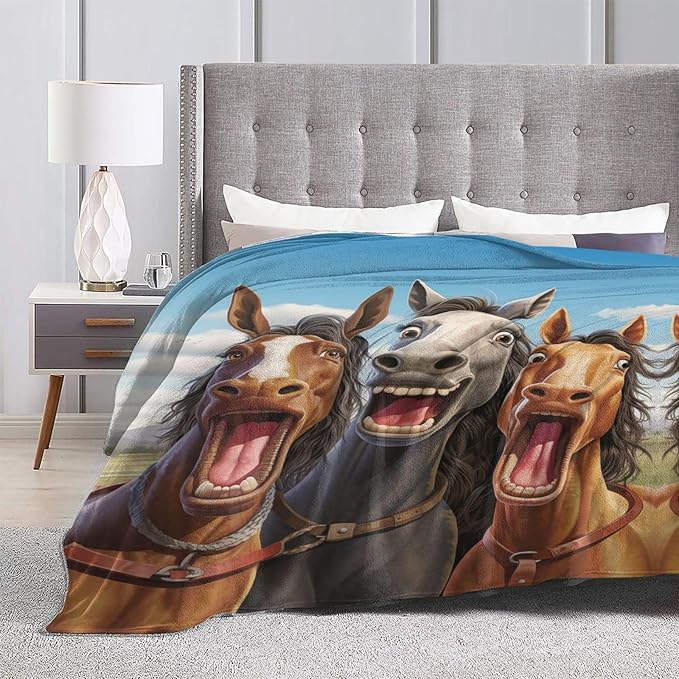 FUUNY Horse Blanket Animal Pattern Print Flannel Throw Blankets for Home Couch Bed Sofa Soft Fuzzy Lightweight Decor Gifts for All Season 60x50 Inches
