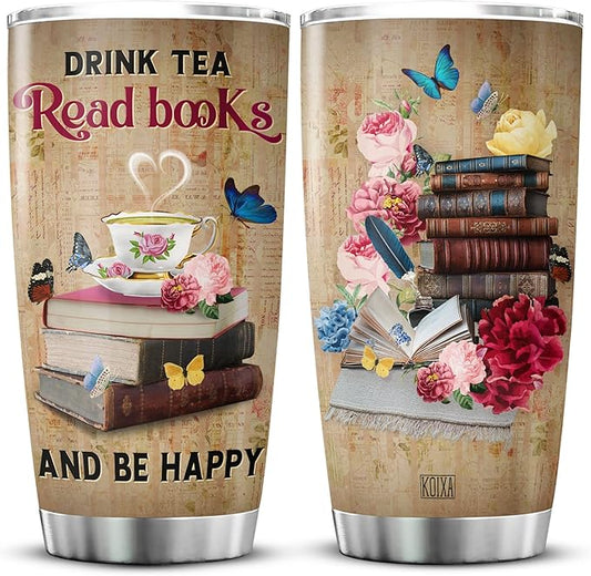 Book Lover Insulated Tumbler Drink Tea Read Books Inspirational Mug With Lid 20oz Vintage Bookworm Bookish Coffee Cup Reading Themed Gifts For Women Stainless Steel Tumblers