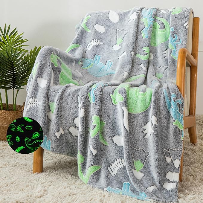 Dinosaur Blanket for Boys, Glow in The Dark Blanket for Kids, Dinosaur Gifts for Boys/Kids, Birthday, Valentines Day, Christmas, 50 x 60 Inch