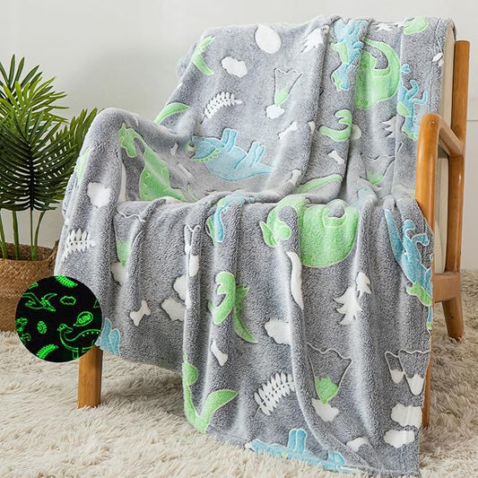 Dinosaur Blanket for Boys, Glow in The Dark Blanket for Kids, Dinosaur Gifts for Boys/Kids, Birthday, Valentines Day, Christmas, 50 x 60 Inch