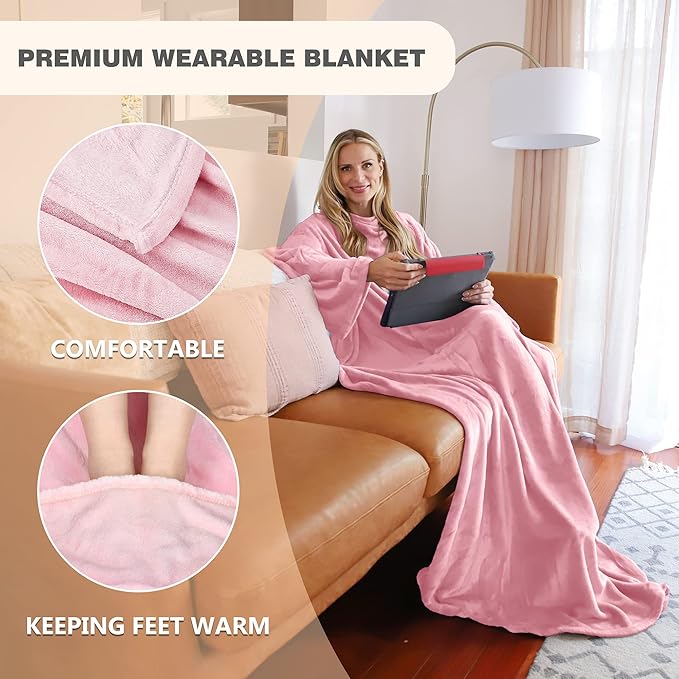 Solaris Wearable Blanket with Sleeves for Adults, Softness Comfort Warmth Fleece Gift for Women Men, Snuggy Body Throw TV Blanket for Home Office Lounge, Gift for Your Lover