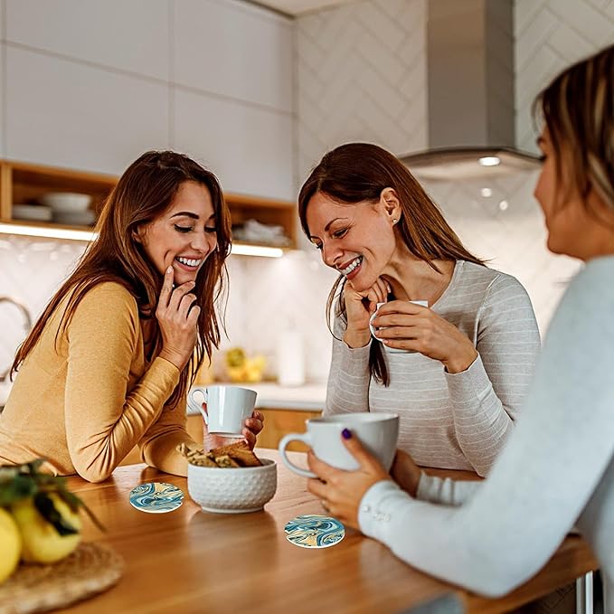 Blue Marble Car Cup Holder Coasters, 2 Pack Cup Coasters Car Accessories Interior Aesthetic for Men Women, Absorbent Ceramic Coaster with Cork Back, Retro Car Decoration Gifts