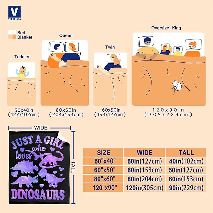 Dinosaur Blanket Gift for Women Kid Plush Just A Girl Who Loves Dinosaurs Soft Throw Dino Comfy Sheet Jurassic Animal Lover Fans Gifts Lightweight Flannel Blankets for Couch-60x80 Inches