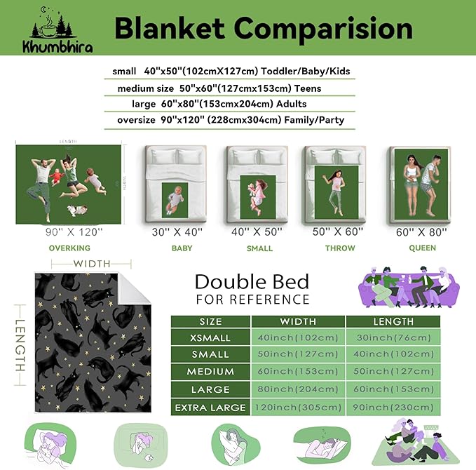 Khumbhira Cute Black Cats and Stars Moon Super Soft Fleece Flannel Blankets Birthday Throw Blanket Bedding Cover All Season for Picnic Couch Extra Large 120"x90" Overking