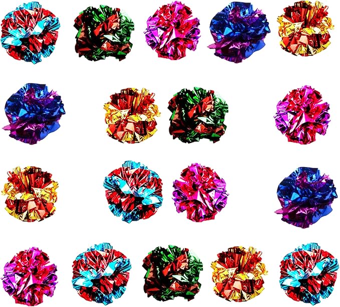 SunGrow Cat Crinkle Balls, 1.5-2 Inches, Lightweight, Ideal for Kittens and Adult Cats (Multicolor, 18 Pieces)