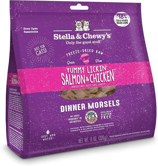 Stella & Chewy’s Freeze-Dried Raw Cat Dinner Morsels – Grain Free, Protein Rich Cat & Kitten Food – Yummy Lickin’ Salmon & Chicken Recipe – 8 oz Bag