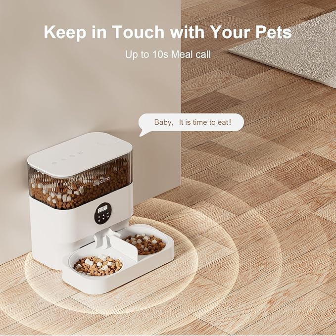 Automatic Cat Feeder - 5L Timed Cat Food Dispenser 2 Cats with 2 Way Splitter, 10s Meal Call Programmable Portion Control Pet Feeder with Desiccant Bag for Cats & Dogs