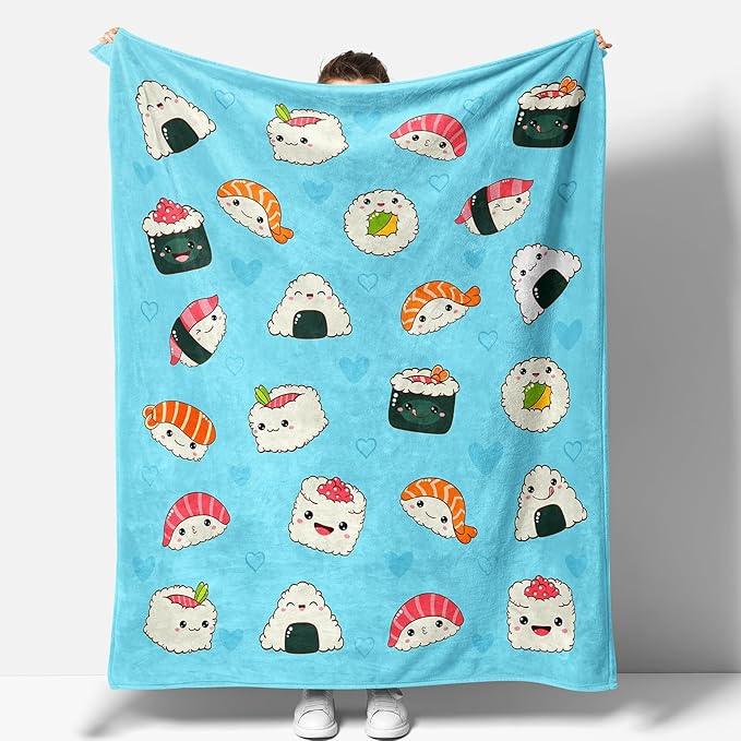 Sushi Blanket Gifts for Women Girls Mom Birthday Christmas Valentine Present Cute Pattern Theme Decor Home Bedroom Living Room Couch Bed Sofa Soft Cozy Lightweight Fleece Kids Adult Teen Throw 60"x50"