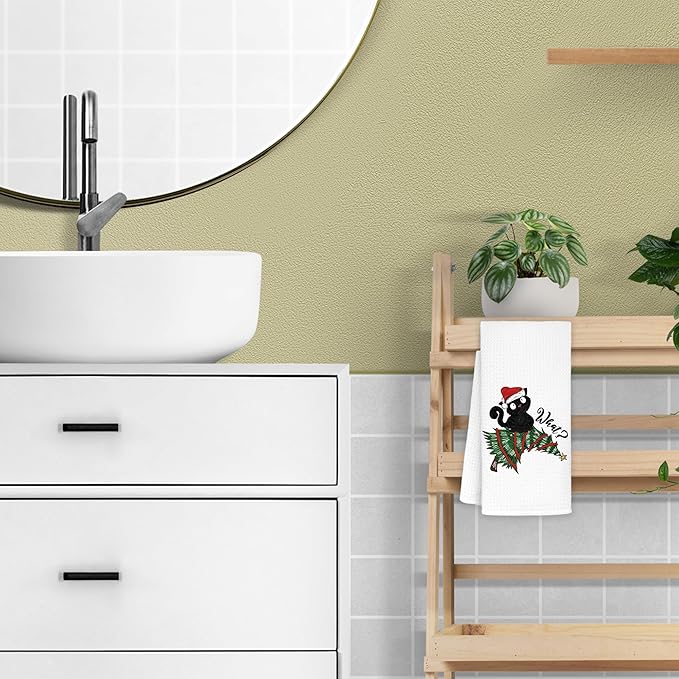 Black Cat Christmas Towels, Cat Lovers Gift, 16x24 in