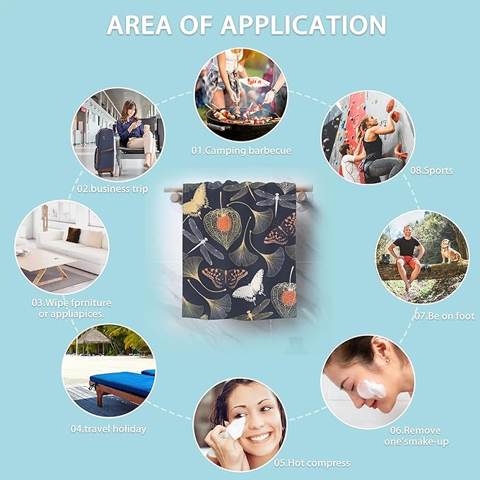 Ginkgo Leaves Hand Towels Set of 2 - Vintage Floral Fingertip Polyester Cotton Soft Bath Towels for Bathroom, Kitchen, Hotel, Spa - 14"X28"