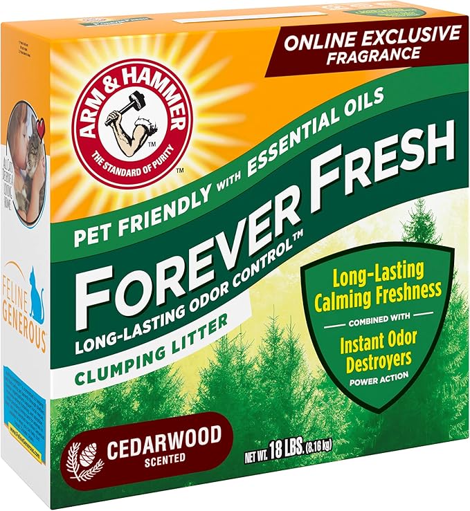 Arm & Hammer Forever Fresh Clumping Cat Litter Cedarwood, MultiCat 18lb, Pet Friendly with Essential Oils, (Pack of 1)