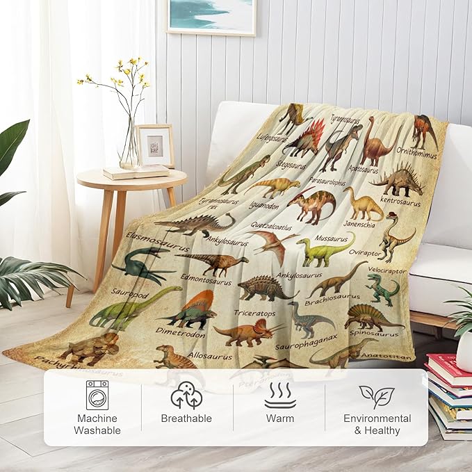 Dinosaur Blanket for Kids, Educational Gifts for Dinosaur Lovers Children Boy Girl, Jurassic World Dinosaurs Throw Blanket Ultra-Soft Skin-Friendly for Sofa Bed Home Dino Room Decor 50 * 40in