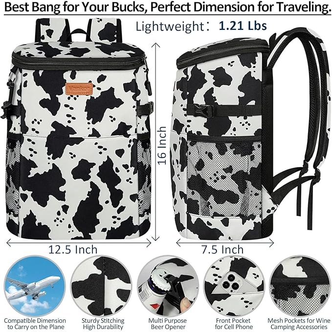 Camping Cooler Backpack 30 Cans, Soft Backpack Coolers Insulated Leak Proof Travel Cooler Bag Waterproof Lunch Picnic Beach Work Trip Thermal Bag Drink Beverage Beer Bag Cooler