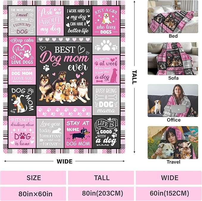 Dog Mom Gifts for Women Blanket, from Dogs, Birthday Present for Women, Dog Lover Gift, Mom Gifts from Daughters, 60"X80"