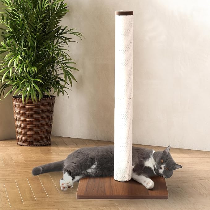 Necoichi 31.5” Tall Cat Scratching Post Kitten Scratcher Paper Rope Scratch Posts Trees with Hanging for Indoor Cats (31.5 inches for Adult Cats, Large, Dark Cherry)