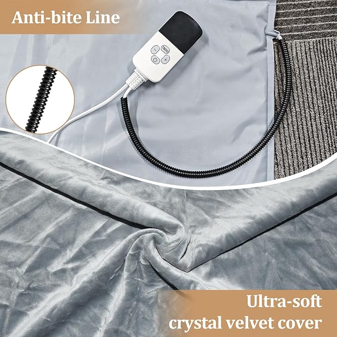 Pet Heating Pad, Indoor Waterproof Electric Heating Pad for Dogs Cats with 4 Timer and 9 Level Adjustable Temperature, Chew Resistant Cord, Detachable Cover -Large 27.5x17.7x0.5 (Grey)