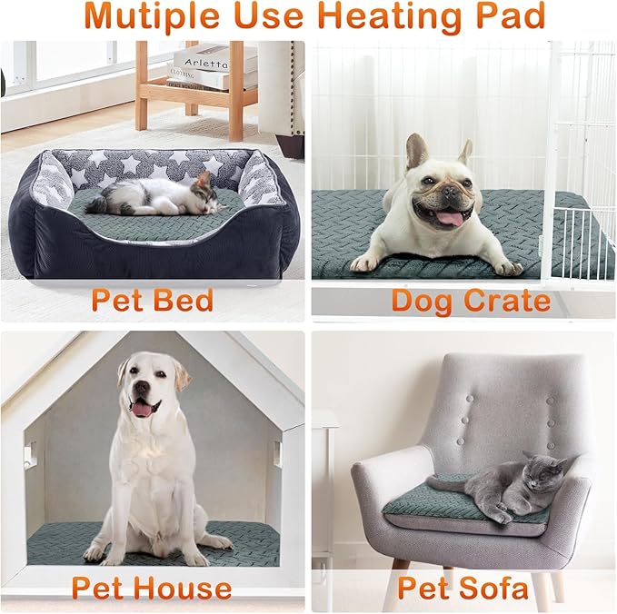 GASUR Pet Heating Pad, Waterproof Electric Dog Cat Heating Pad with Timer, Temperature Adjustable Heatded cat Bed for Winter,Auto Power-Off,Anti-bite Heating Pad for Dogs Cats -28''x16'', Medium