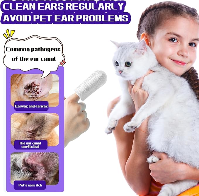 55 Count PET Ear Cleaning Finger Wipes for Dogs & Cats,Ear Cleaner Finger Wipes,Removes Dirt & Odor,Easy to Use, Natural Ingredients (Ear Cleaning Wipes)