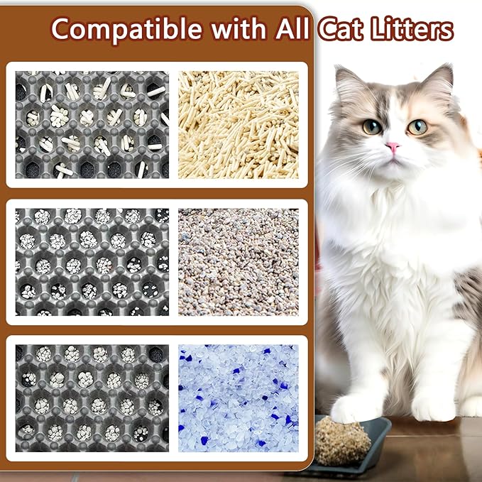 2025 𝗡𝗘𝗪 Waterproof Cat Litter Mat | Double Layer EVA, Odor-Free Large Grid | Urine Proof & Easy Cleanup | Soft on Paws | Versatile Design for Litter and Feeding (Gray, 16×21)