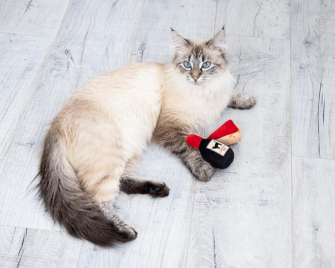 Pearhead Pet Cheese and Wine Plush Cat Toys, Set of 2, Valentine's Day Dog Toys, Wine and Cheese Catnip Toys, Crinkle Cat Toys, Cat Owner Valentine's Day Keepsake