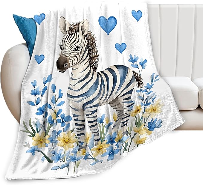 Soft Cozy Zebra Plush Throw Blanket, Super Warm Grassland Animals Fleece Fuzzy Bedding Decor, Zebra Gifts for Kids Girls Boys Women, 60"X80"
