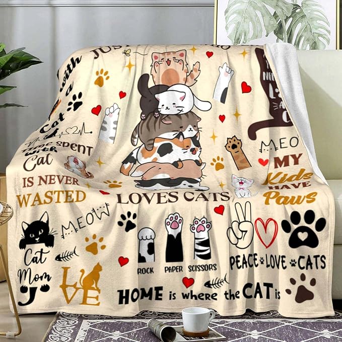 Cat Gifts Blanket - Cute Kitten Pet Throw Blanket for Cat Lovers - Adults, Women, Girls - Christmas, Thanksgiving Gifts - 60"X50"