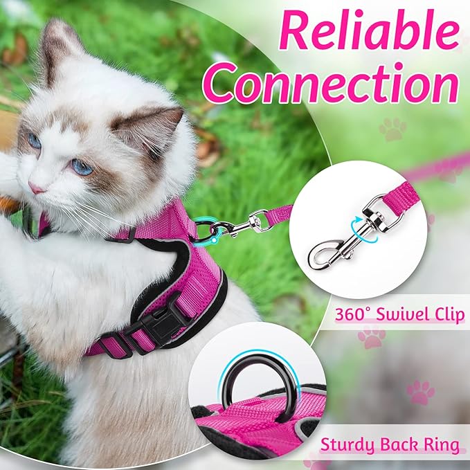 rabbitgoo Cat Harness and Leash for Walking, Escape Proof Soft Adjustable Vest Harnesses for Cats, Easy Control Breathable Reflective Strips Jacket, Rose Red, XS