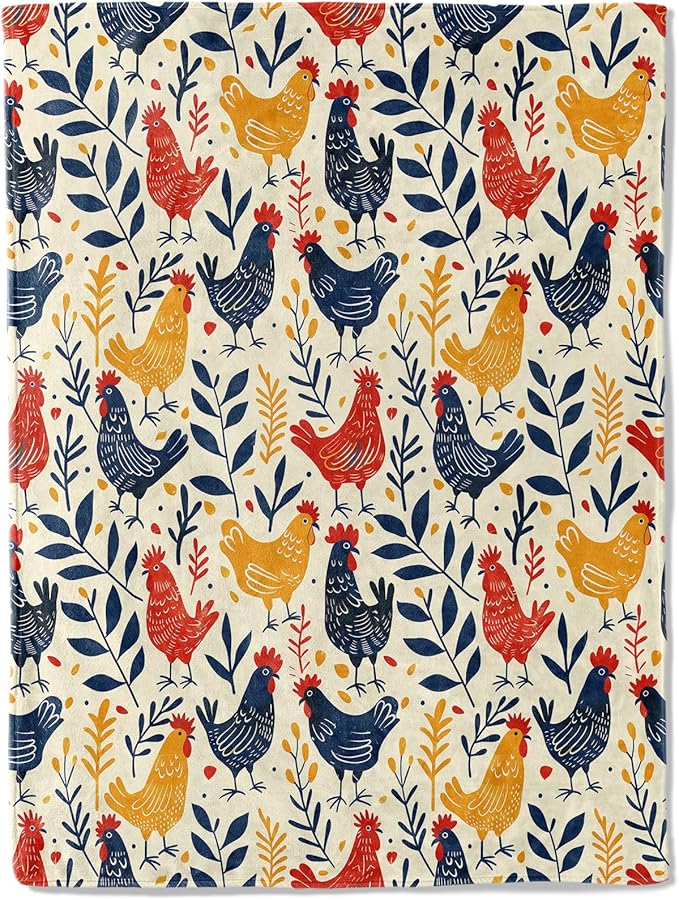 Aesthetic Chicken Blanket Plush Flannel Throw Blanket - Ultra Soft & Warm, Comfy & Lightweight - Perfect for Couch, Travel, Bedroom, Bed, Living Room - Cozy, Fuzzy Gift 50in×60in