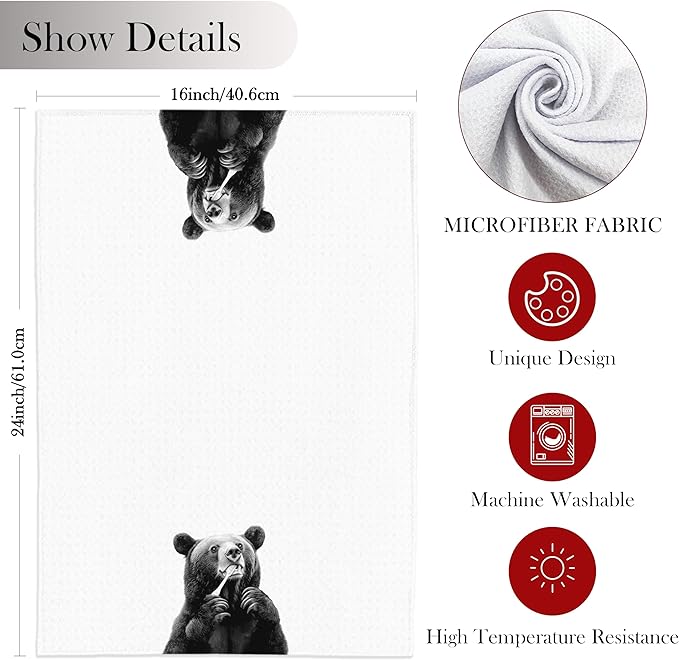 Black Bear Bathroom Hand Towels, Funny Bathroom Decor, Black Bear Gifts for Women, 16x24 Inch