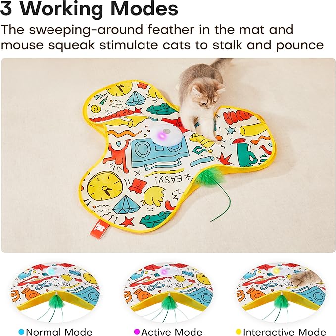 Potaroma Cat Feather Toys Interactive, Unpredicatable in-The-Cover Moving Feather, Hide and Seek Kitten Wand Toy, Rechargeable Automatic Indoor Cat Toy, Exercise Kicker for All Breeds, Graffiti Cover