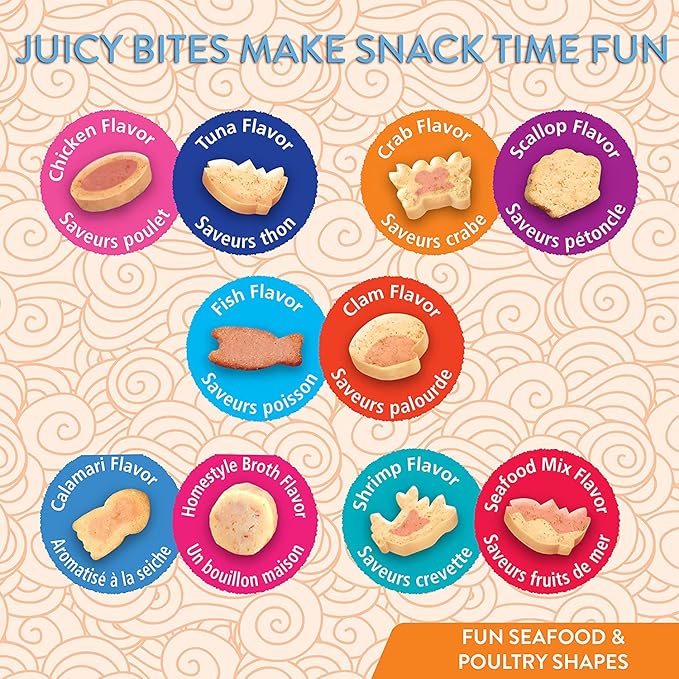 INABA Juicy Bites Grain-Free, Soft, Moist, Chewy Cat Treats with Vitamin E and Green Tea Extract, 0.4 Ounces per Pouch, 9 Pouches (3 per Pouch), Fish and Clam Flavor