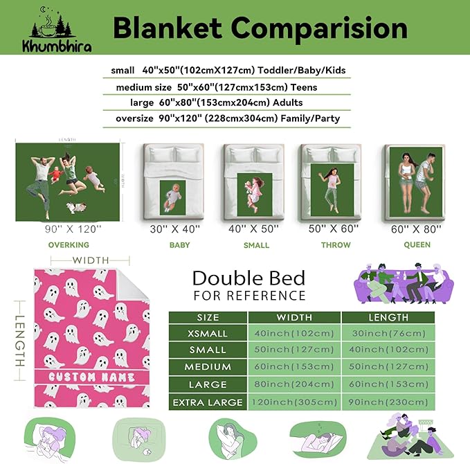 Cute Little Funny Ghost Custom Blanket Pink Ghost Spooky Personalized Throw Blankets Gifts for Girl Boy Flannel Fleece Halloween Customized Throw Blankets for Bed Couch Chair 120x90In Extra Large