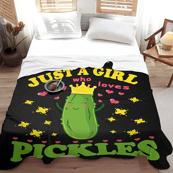 Pickle Blanket Funny Gift for Girl Women Comfy Plush-Just A Girl Who Loves Pickles Fleece Throws Food Lightweight Sheet Super Soft Toddler Kid Flannel Blankets for Bedding Sofa-50x60 Inches