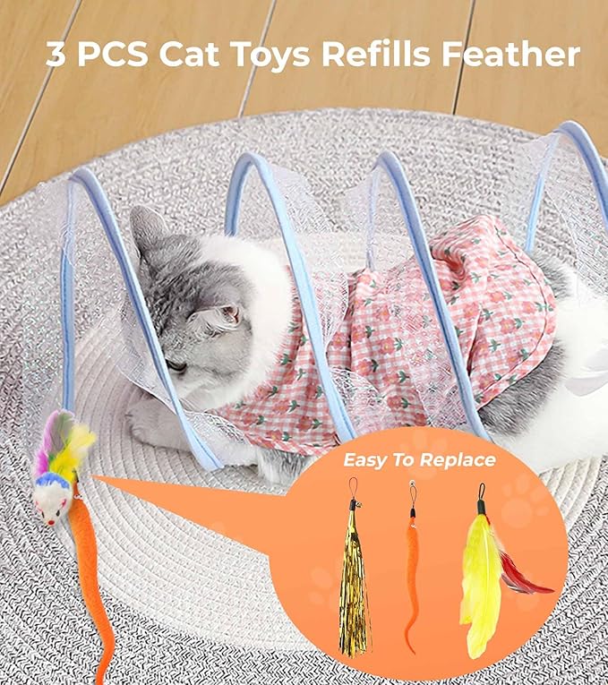 Cat Tunnel - Interactive S Type Folded Spring Toy, for Indoor Cats,Kitties, Rabbit and Small Puppy, Blue