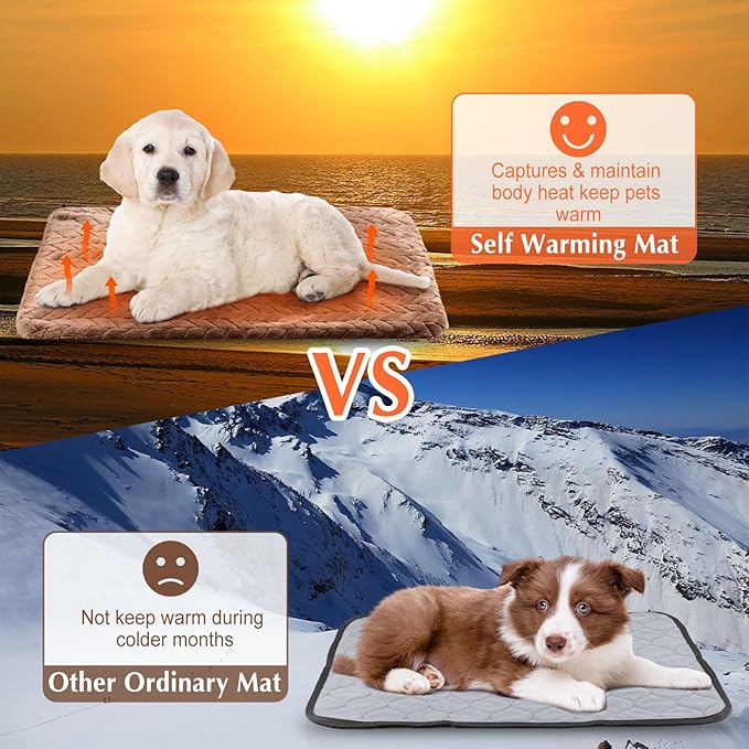 4 Pack Self Heating Cat Pad Self Warming Cat Mat Non Slip Warm Dog Bed Pad Mat Washable Pet Kennel Pad Crate Bed Mat Removable Cover Cat Blanket for Indoor Outdoor(Camel,16 x 20 Inch)